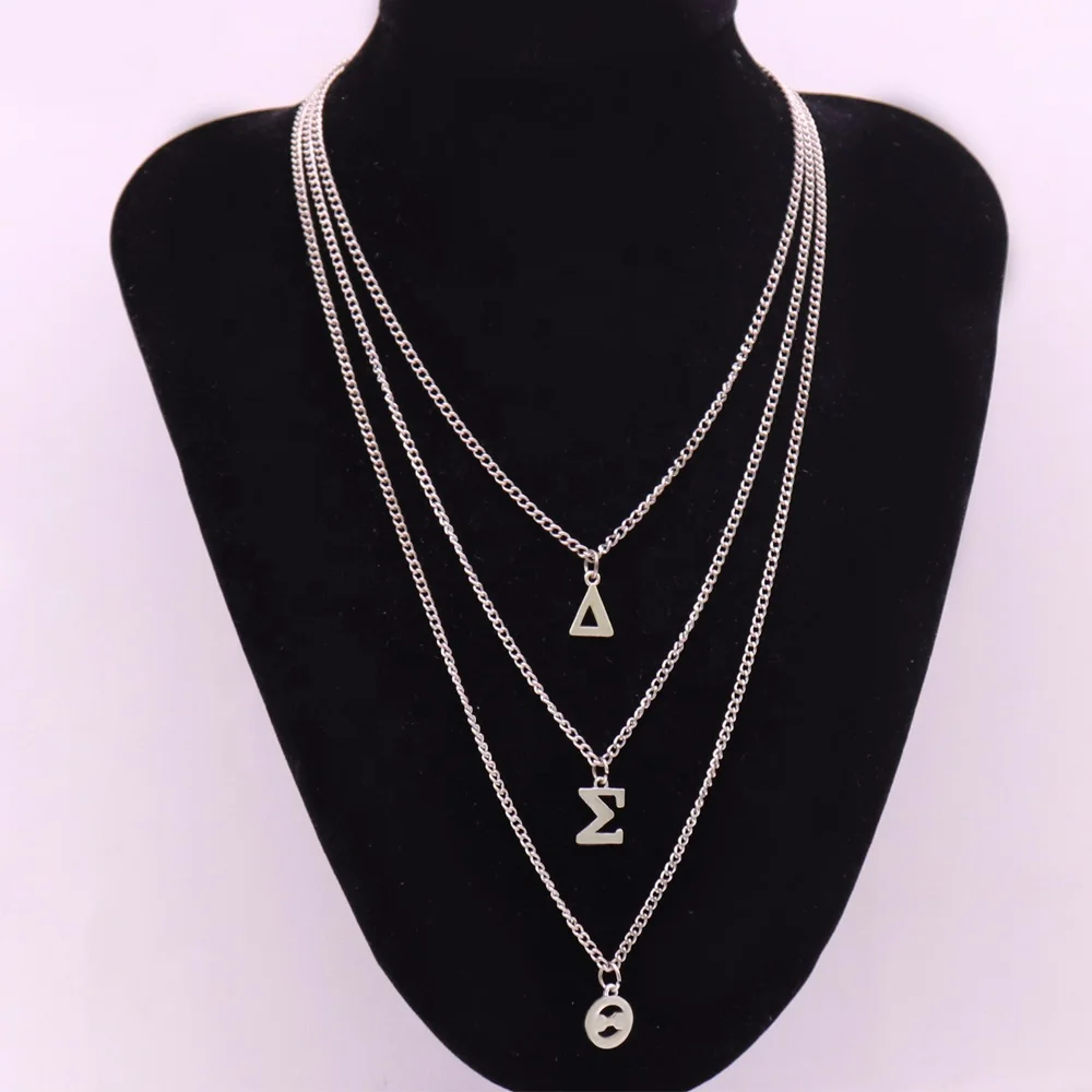 

Custom Trendy Fashion Three Multi Layers Chain Greek Letters Delta Necklaces DST Sign Black Soroirty Gift Jewelry