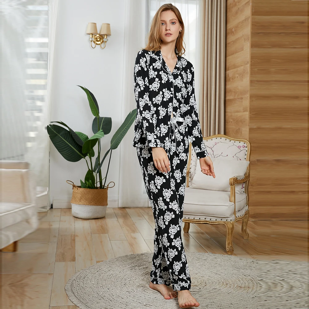 

Spring autumn long sleeve pijama de invierno para mujer night suit women two piece vintage floral nightgowns cotton pajama set