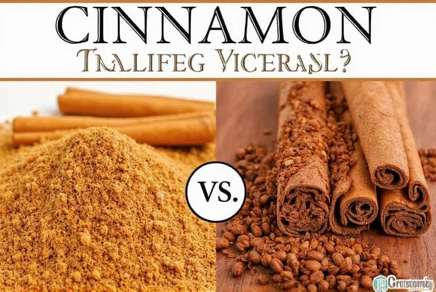Two cinnamon sticks side by side, one light and layered, one dark and solid