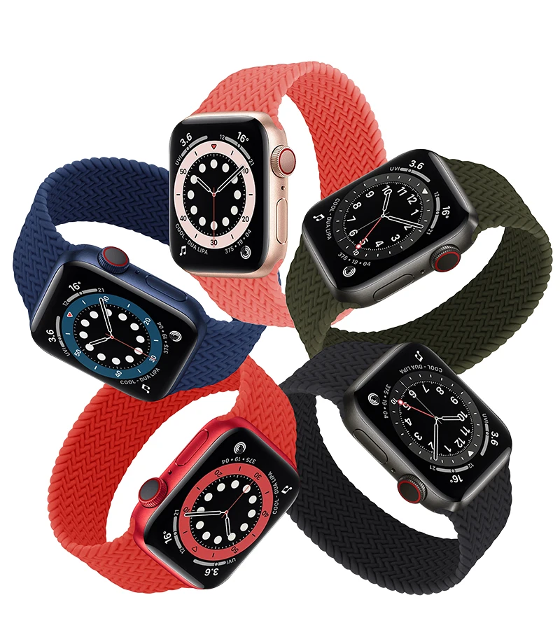 

Rubber Sprot Solo Loop Watchband For I Watch Series 7 6 SE Braided Soft Silicone Elastic Strap Band For Apple Watch, Multi colors