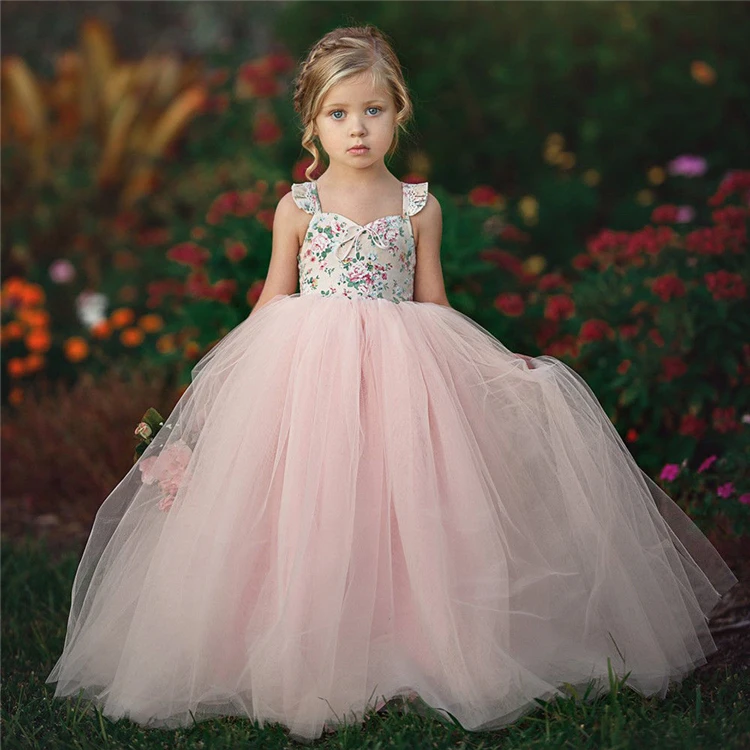 

teen kids party dress hot sale pink rose princess flower girl dresses wedding dress for kids, Picture shows