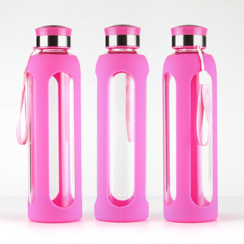 

Customized silicone sleeve glass water bottle borosilicate unbreakeble glass water bottles, Customized color