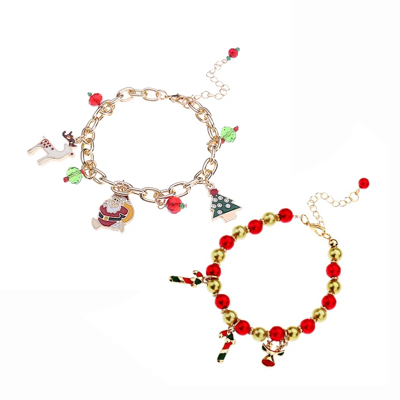 

2021New Christmas Gift Bracelet Santa Snowman Candy Red&Gold Beads Bracelet for Women Christmas jewelry