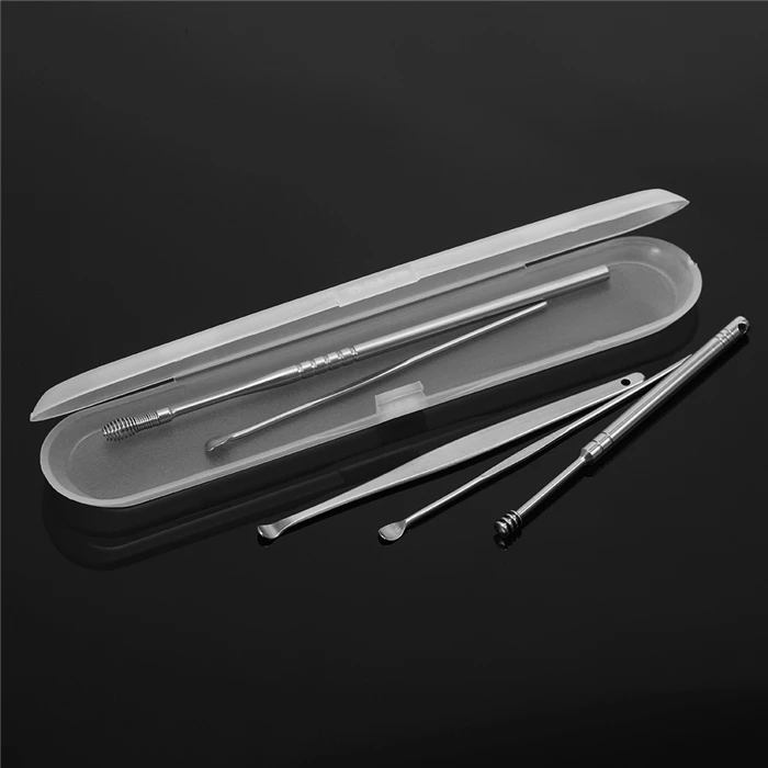 

5Pcs/set Stainless Steel Spiral Type Earpick Wax Remover Curette Remover Anti-slip Ear Pick Spoon Ear Cleaner Tool for Adult, As the picture