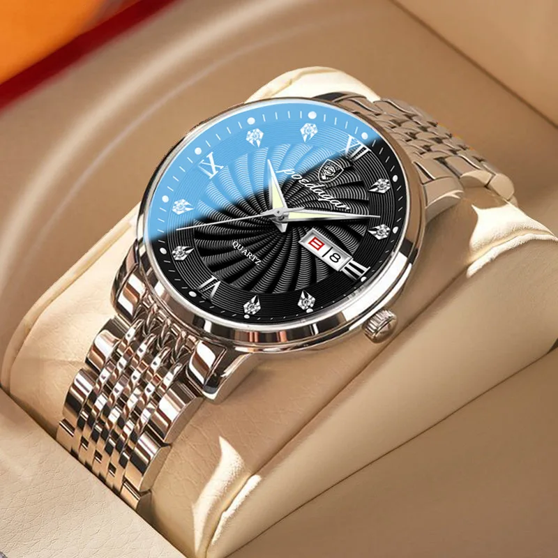 POEDAGAR Top New Mens Watches Luxury Stainless Steel Luminous Waterproof Japan Quartz Fashion Business Relogio Masculino Clock