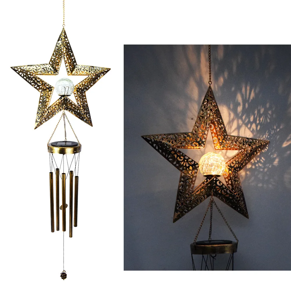 

Solar Outdoor Wind Chimes Metal moon star Sun Wind Chime with Warm White Led Light
