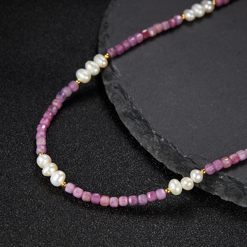 

s925 sterling silver vintage natural Ruby Pearl necklace women's fashion graceful personality trendy necklace