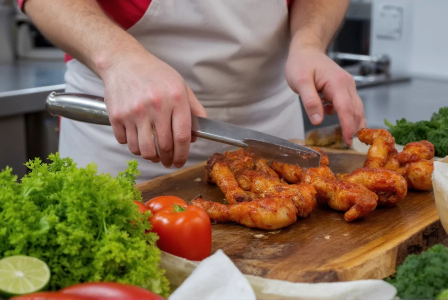 Professional chef preparing honey chili chicken with fresh ingredients on stainless steel counter