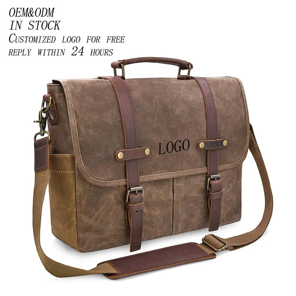 

Mens Messenger Bag 15.6 Inch Vintage Waxed Canvas Briefcase Large Satchel Shoulder Bag laptop canvas messenger bag, Customized