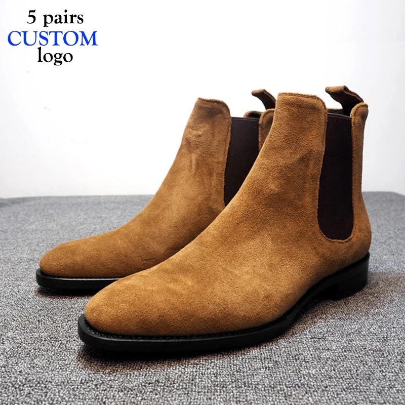 

custom logo ankle pointed toe casual suede leather plus size men's shoes martin chelsea boots for men