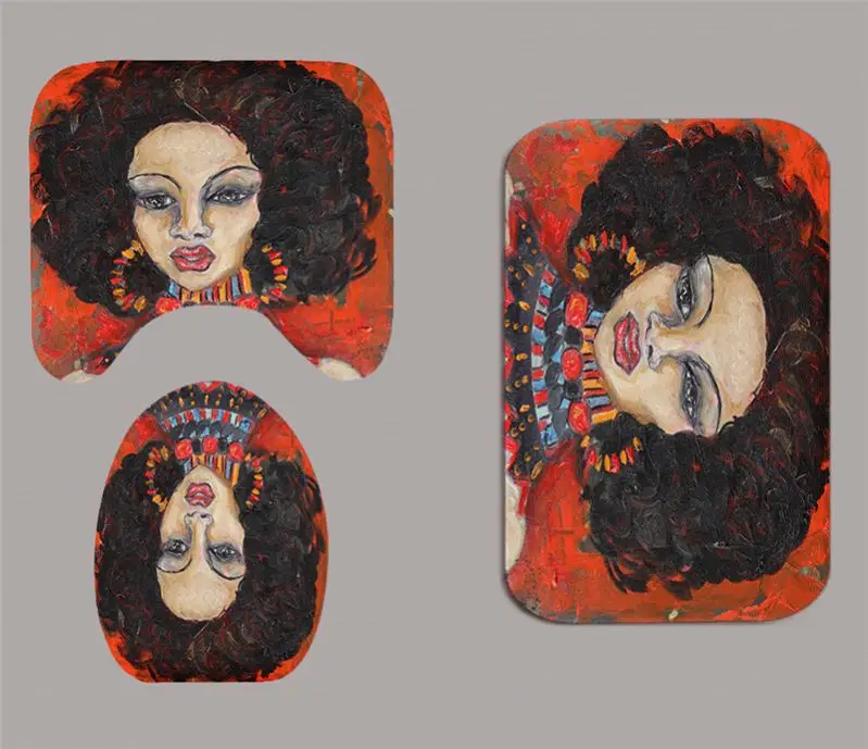 

Afro Girl Dark Continent Custom Bathroom Mat Retro Toilet Seat Set 3 Pieces For Home and Hotel Decoration
