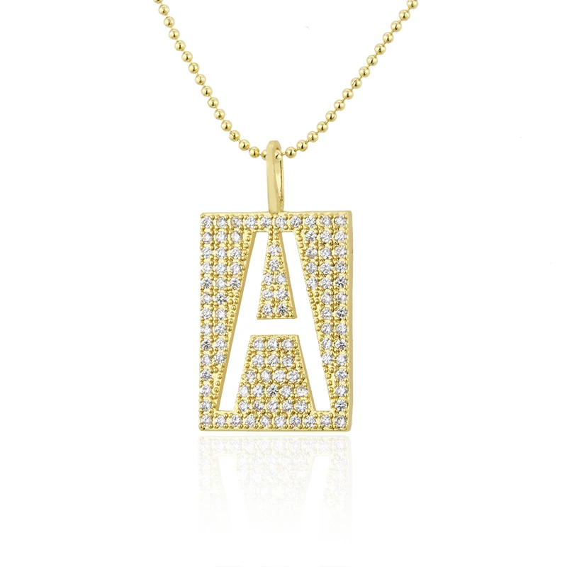 

Hip Hop Jewelry Gold Plated Square Zircon A-Z Letter Pendant Necklace Fashion Brass Women's Necklace Chain Choker Gift, Gold color