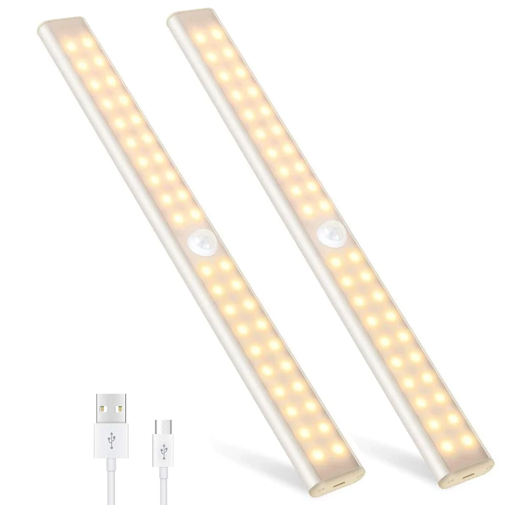 24 40 60 LED Closet Light USB Rechargeable Under Cabinet Lightening Motion Sensor Wardrobe Light with Magnetic Strip