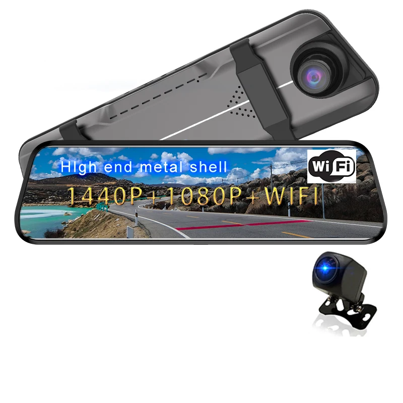 

Zimtop 10inch metal shell dual car camera 1440P 1080P night vision rear view mirror dash cam WiFi car black box