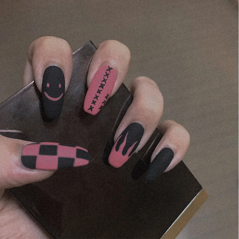 

24Pcs Long Ballet False Press On Nails Flame Designer Nails Art Waterproof Detachable Glue Nail Sticker