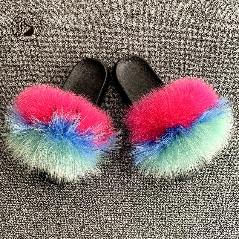 

2021 Hot Sales Custom Colorful Popular Furry Slides Wholesale Comfy women Slippers Plush Fashion Fur Slippers, Picture