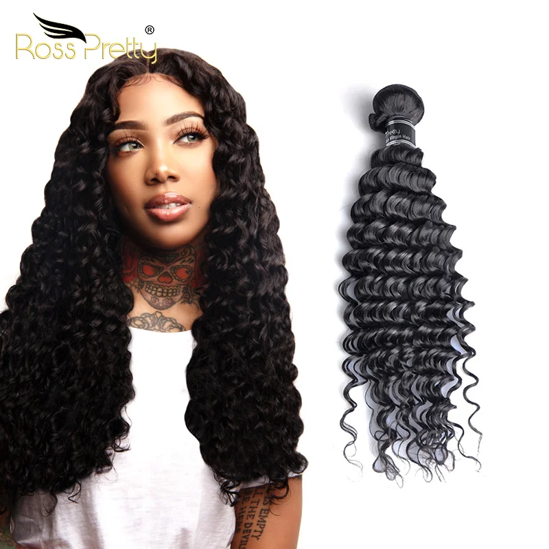 

Ross Pretty Hot Sale High Quality 10a Grade Deep Wave Wholesale Human Hair bundles Cuticle Aligned Hair Extensions