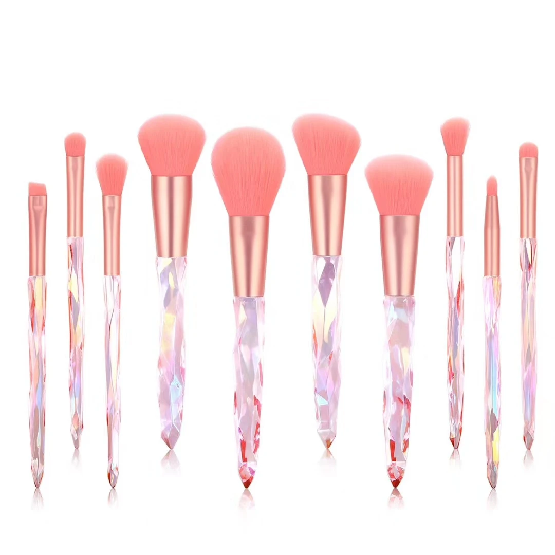 

2021 Private Label 10 Pcs professional high quality makeup brush cosmetic Glitter luxury White pink crystal Makeup Brush set, Customized color