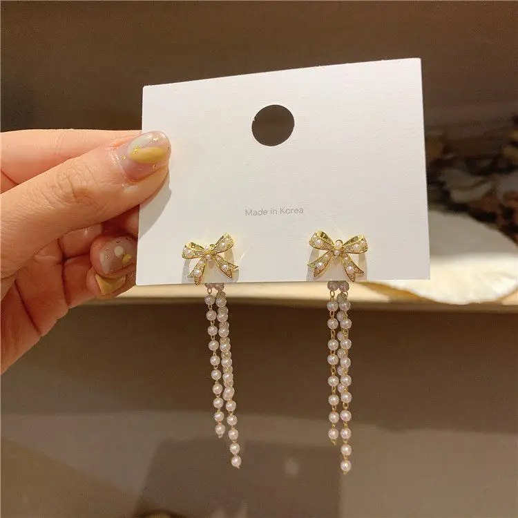 

fashion trendy wholesale long bow woth pearl earring