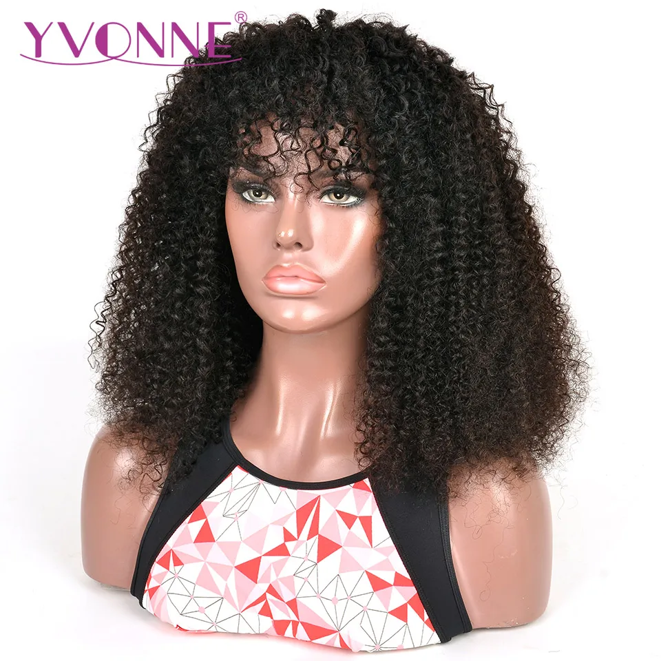 

YVONNE Full Machine Made Wigs Malaysian Human Hair curly 20inch hair wigs natural color for black women, Natural color lace wig