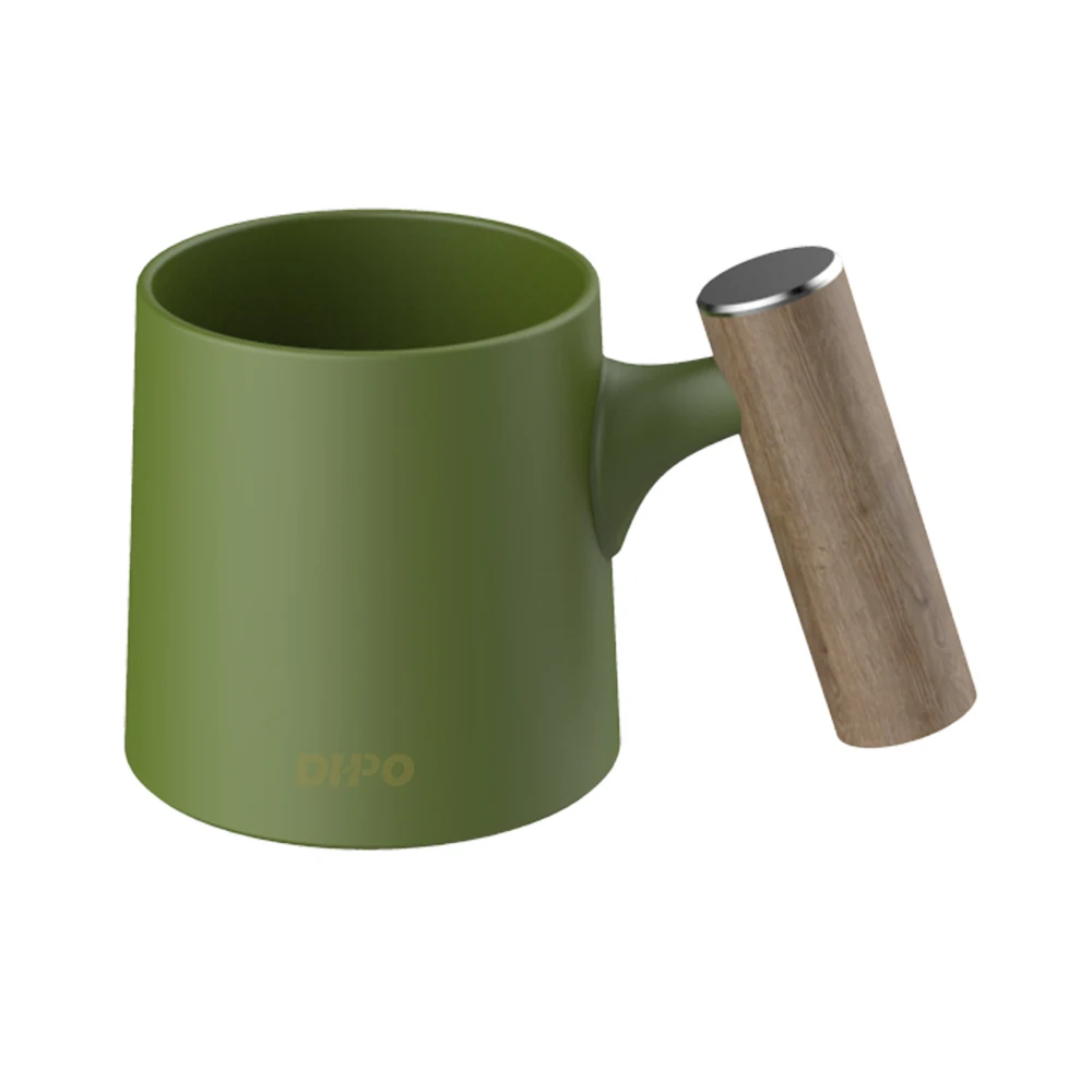 

High Quality Green Ceramic Coffee Mug With Bamboo Handle, Customized