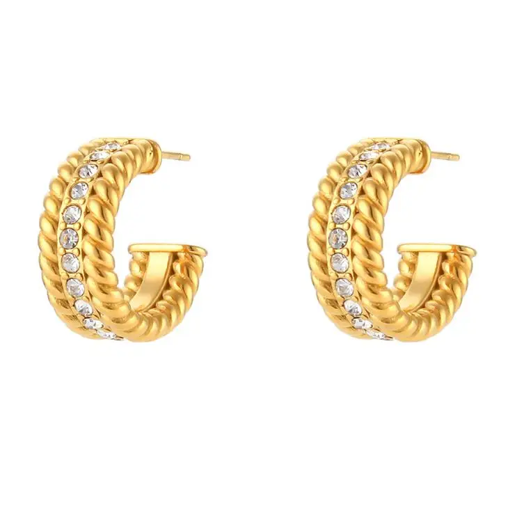 

New diamond woven jewelry C-shape earrings Stainless Steel 18k Plated Gold earring