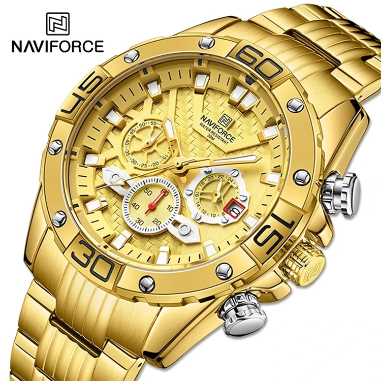 

NAVIFORCE 8019 Men's hot Chronograph Top Brand Business Watch Big Dial Quartz Clock Relogio Masculino Steel Band Wrist Watch