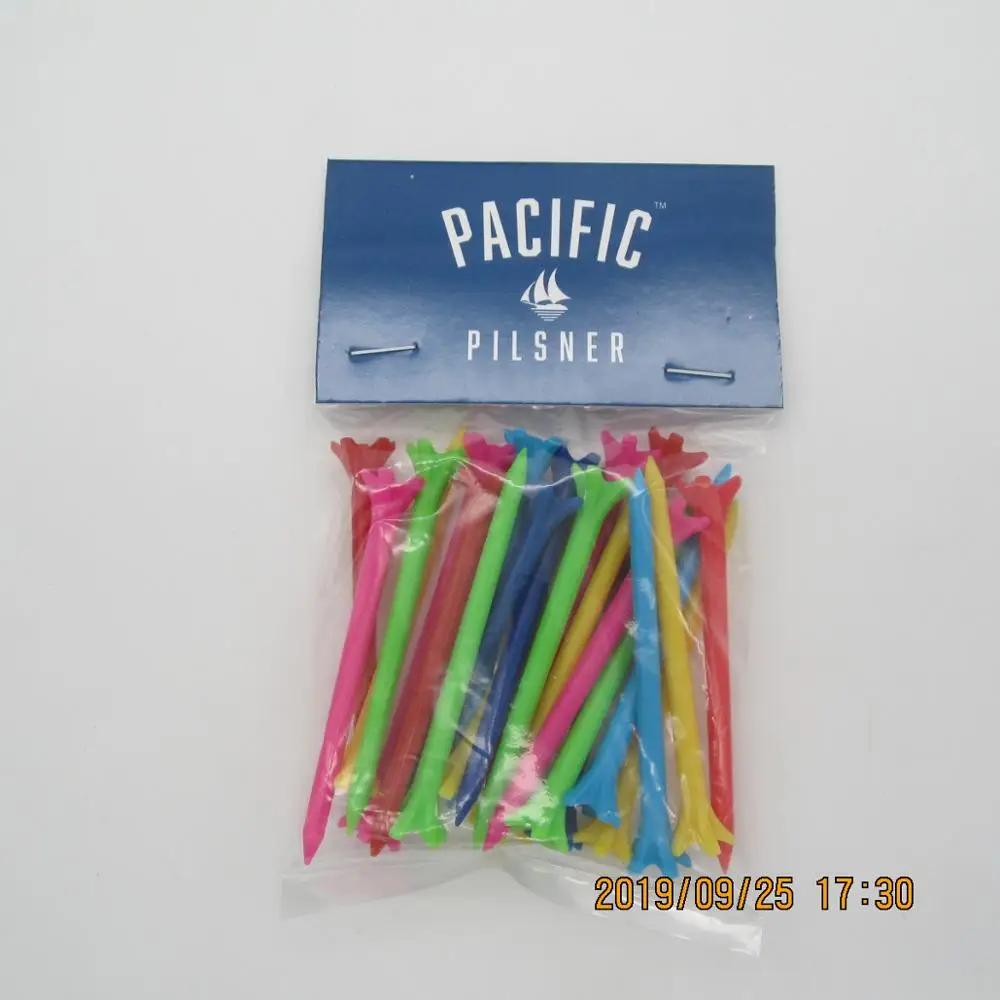 

20/pack 5 Prong low friction 70mm plastic golf tee with customized packaging, Mixed color