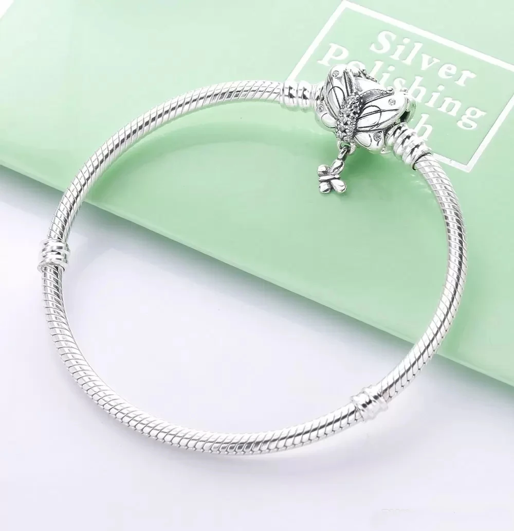 

925 Sterling Silver Moments Decorative Butterfly Clasp Bracelet Fits For European Bracelets Charms and Beads