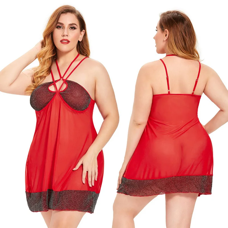 

Women Sexy Lingerie Nightwear Lace Mesh Transparent Sleepwear Plus Size Dress Exotic Apparel Hot Night Dress XL-5XL