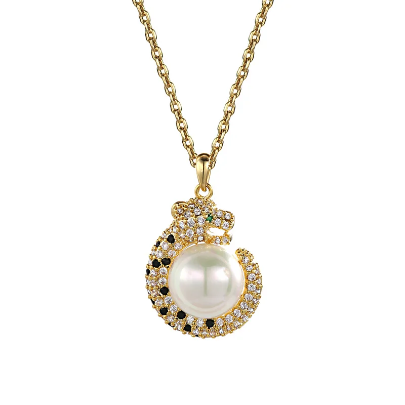 

Neoglory Gold Silver Color Tiger Diamond Pearl Necklace Jewelry Women