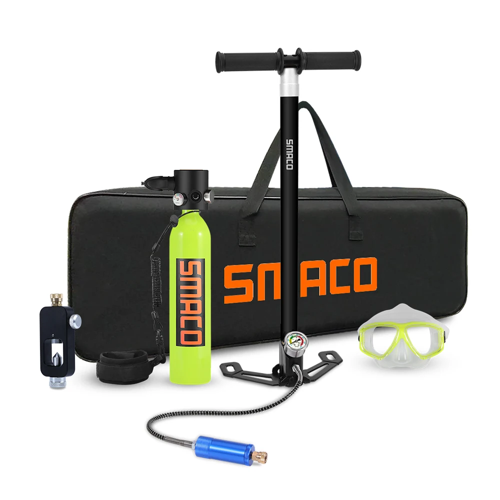 

SMACO Can Use 12-15 Mins Tank Set 2020 NEW Diving / Swimming Mini Scuba 0.7L Diving S500 Guangdong 3-5 Days CE, TUV 1.5KG High, Black/green/orange