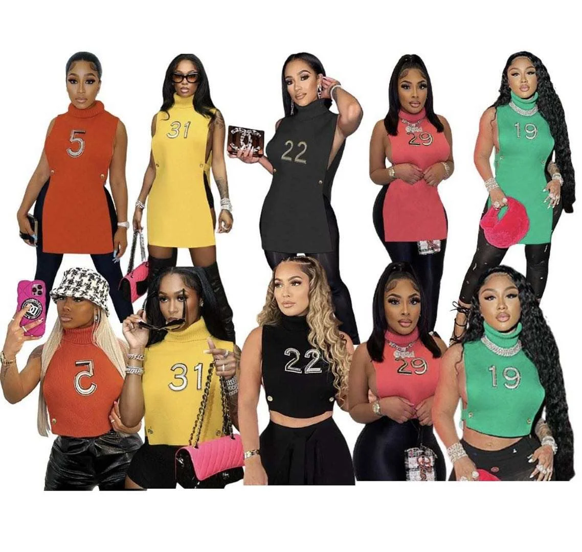 

Spring Dresses 2022 Women Clothing Turtleneck Sleeveless Split Pink Dress Women Elegant Embroidery Number Cheap Woman Dress