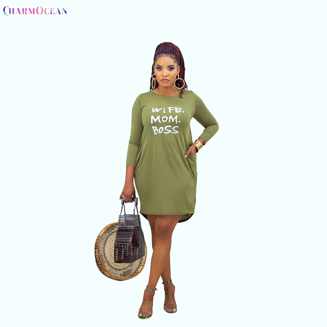 

Free Shipping C09398 woman fashion long sleeve letters dress