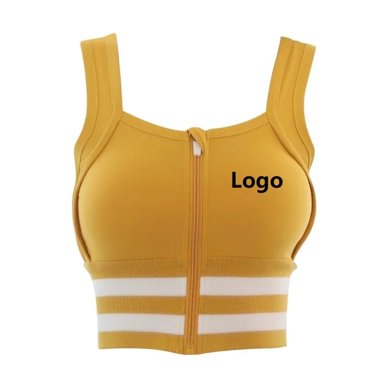 

Amazon Hot Selling High Support Push Up Front Zipper Gym Yoga Fitness Tops Sports Bra Customized Logo Bras, Green, black, pink, yellow