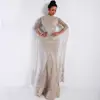 2019 Silver Embroidery Maxi Long Sleeve High Neck formal dresses