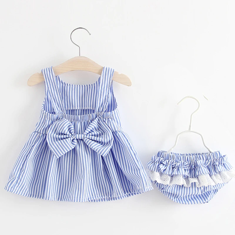 

Baby Clothing Sets 2020 Girls Cute Summer Sleeveless Dress Girl 2Pieces Sets Short Pants+Dress Set Stripe Patten for Baby 6-24M