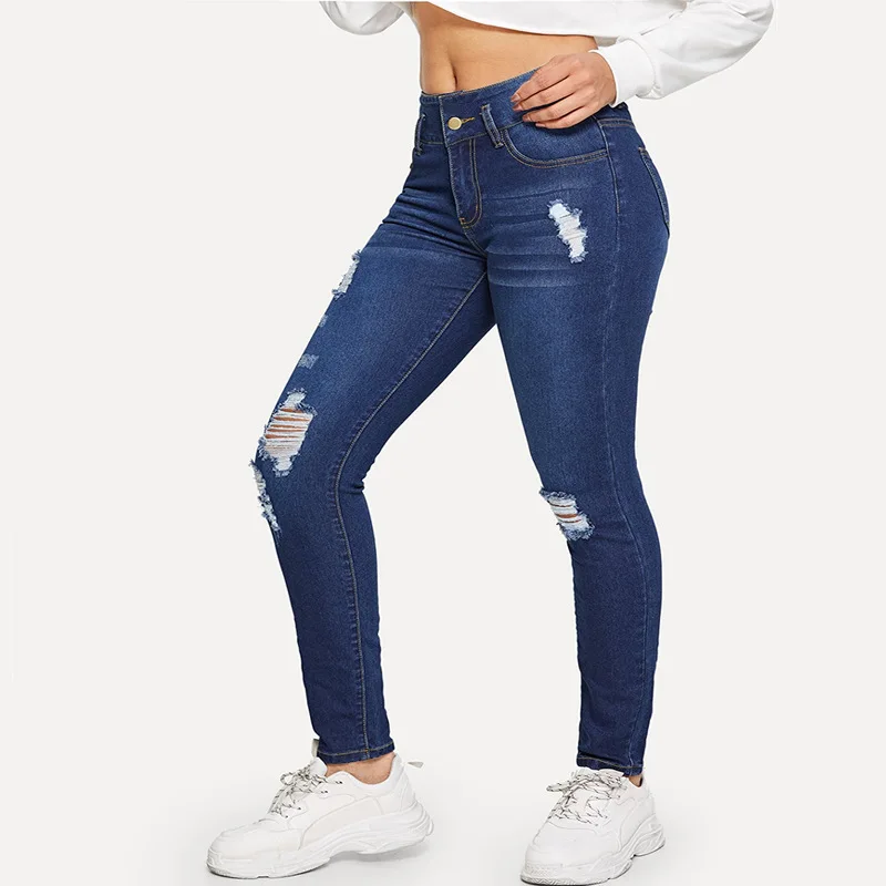 

Pierced jeans Leggings women's 2021 new women's tight pants washed jeans fashion