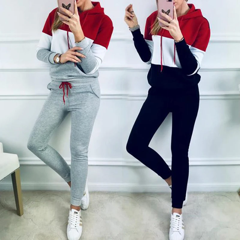 custom sportswear two piece set clothing wholesale crew neck sweat suits for women