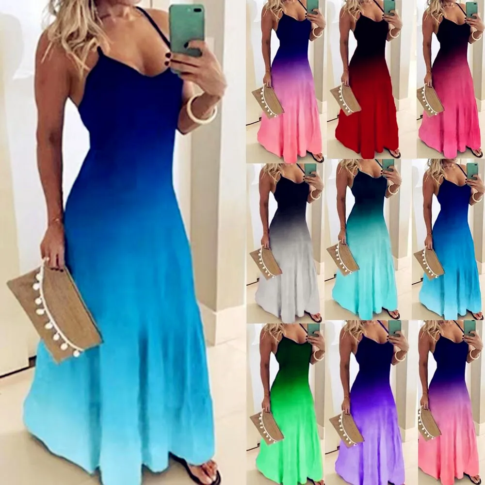 

2020 Women Casual Loose Strap Colors Summer Sexy starlights Bow Camis Befree Maxi Dress Plus Sizes Big Large Dresses Robe Femme