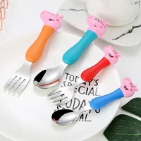 

304 stainless steel Pig Pecs children's tableware spoon fork 4 piece boxed cute cartoon soup spoon with good price