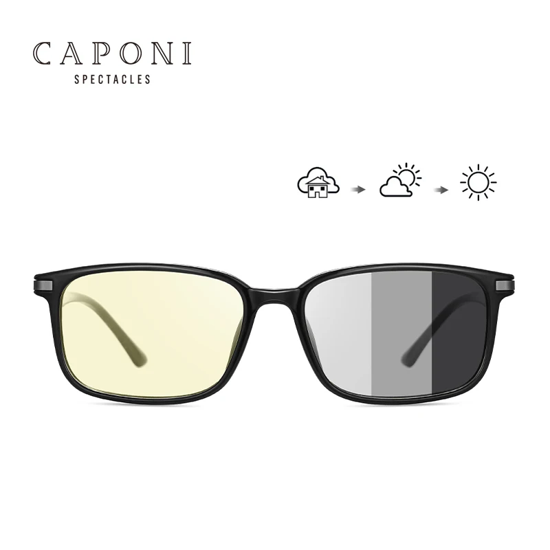 

CAPONI Rectangle TR90 Acetate Frame Light Yellow Anti Blue Light Resin Discoloration Grey UV400 Blue Light Blocking Glasses Men