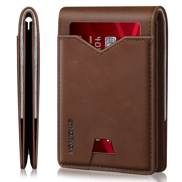 Custom Logo Pu Leather RFID Blocking Bifold Money Clip Minimalist Credit Card Holder Smart Wallet