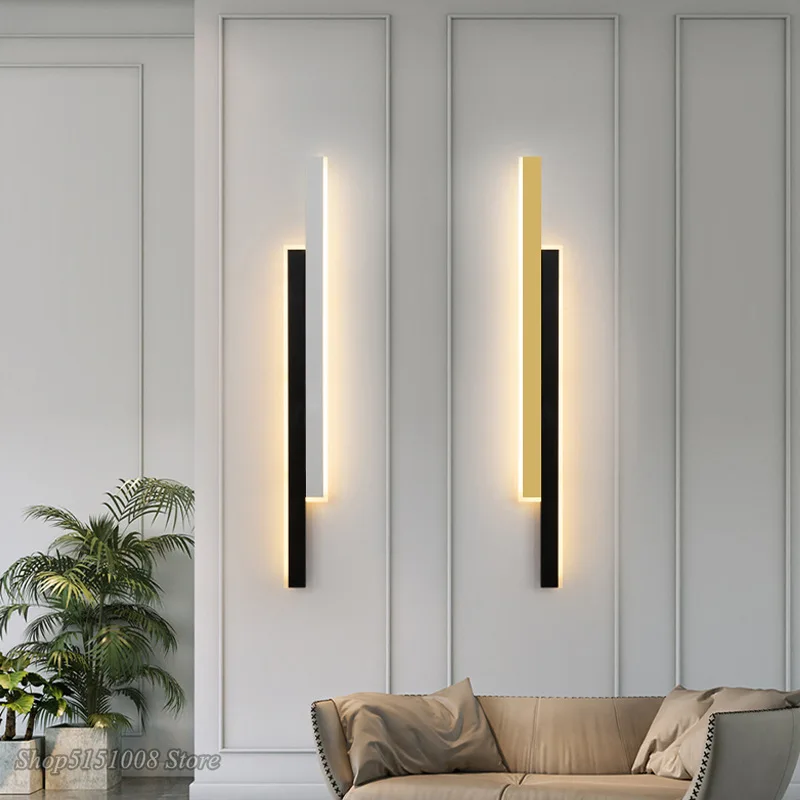 

Modern LED Wall Lamps for Living Room TV Background Decoration Line Strip Black White Gold Sconce Wall Light Indoor Fixtures
