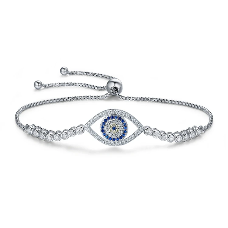 

Wholesale Iced Out Link Chains Charm Bracelets Gold Silver Evil Eye Bracelet for Women