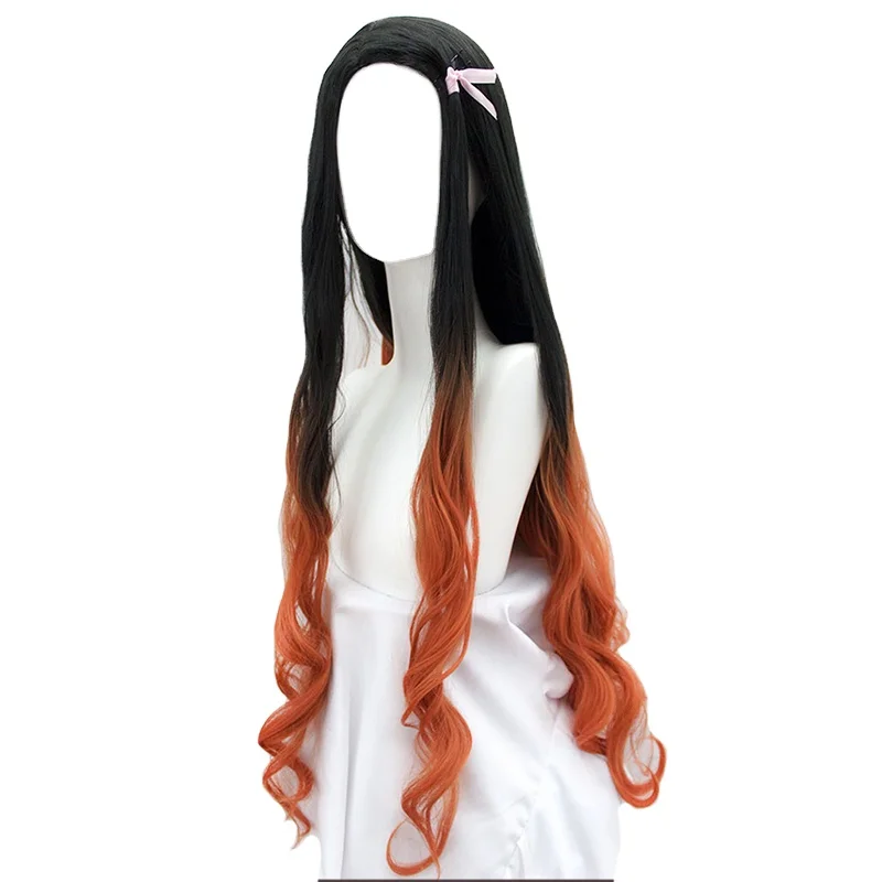 

Mcoser 100cm Long Curly Black&Orange Mixed Demon Slayer Kamado Nezuko Synthetic Anime pelucas Cosplay Wigs