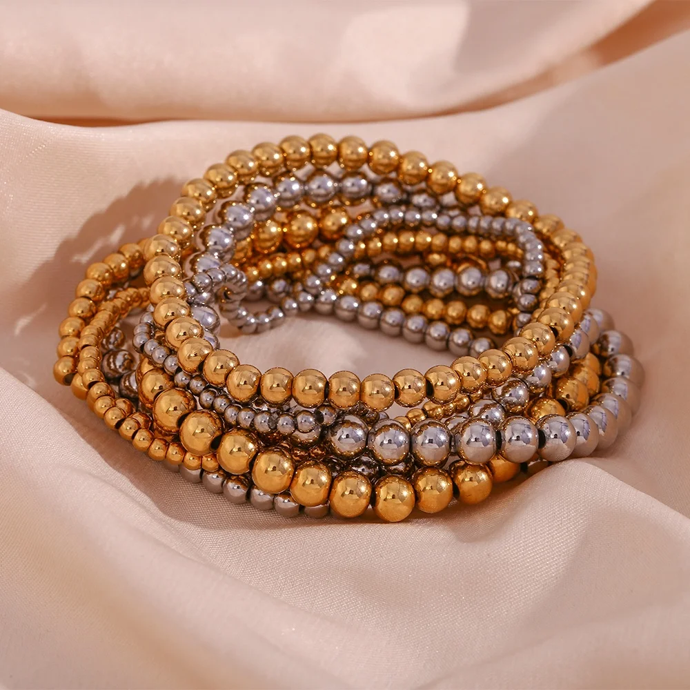 

Vintage Stainless Steel Beaded Bracelets 18k Gold PVD Plated Chain Bracelet Fashion Jewelry