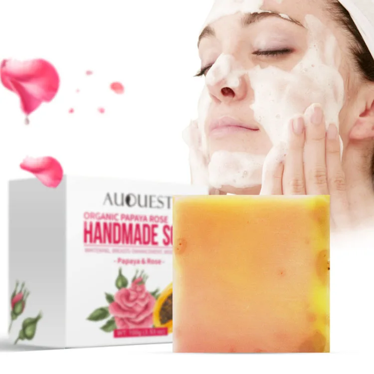 

AUQUEST Hot Selling handmade whitening face cleaning papaya rose soap, Yellow