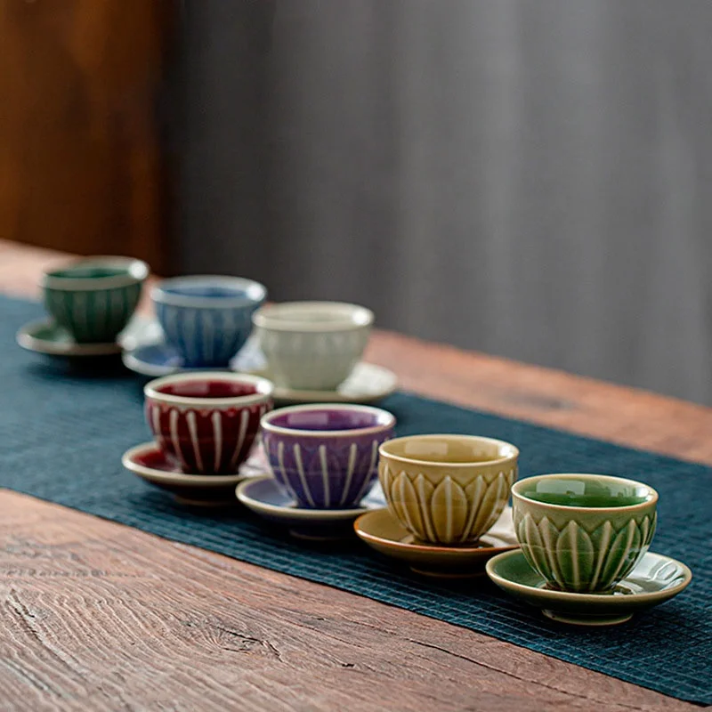 

Coarse Pottery Ice Crack Tea Cup Japanese style Retro Ceramic Household Seven Colors Small Tea Cup, Seven colors for choose