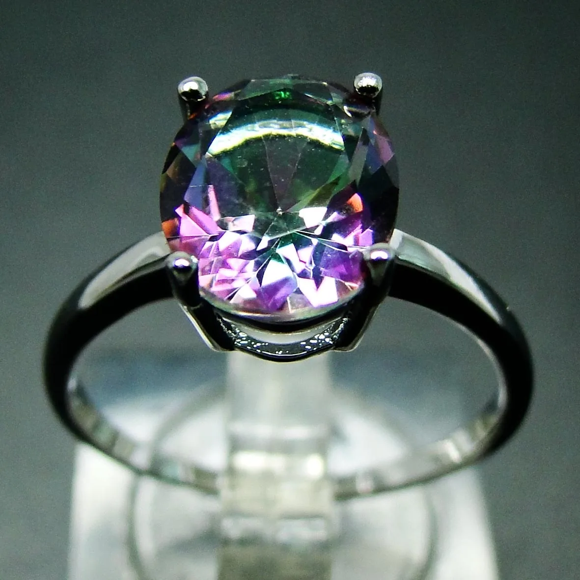 

100% Real 925 Sterling Silver Mystic Fire Topaz Solitaire Rings For Women Birthstone Jewelry